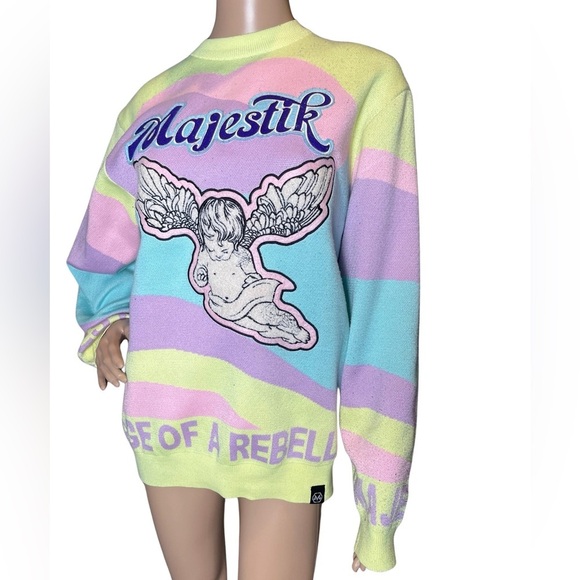 Majestik Sweater - Rage Of A Rebellion - Multi Pastel - SW2235 Size Medium - Picture 5 of 14